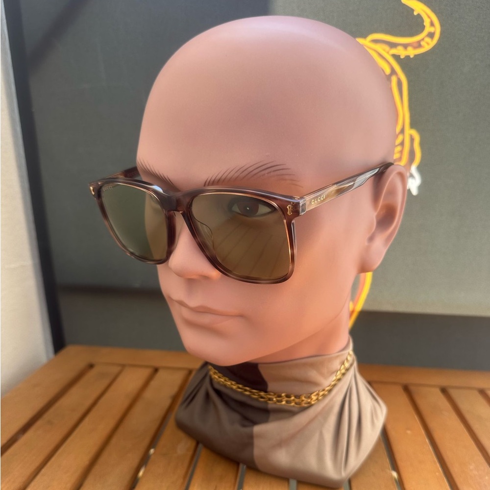 Gucci New Authentic GG1041S 004 Brown Sunglasses with Green Lenses - Picture 5 of 14